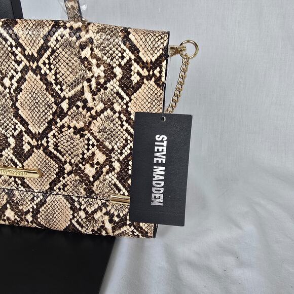 Steve Madden Crossbody Bag or Clutch Brown Tan Snake Print Natural BShannon NWT - Picture 3 of 16